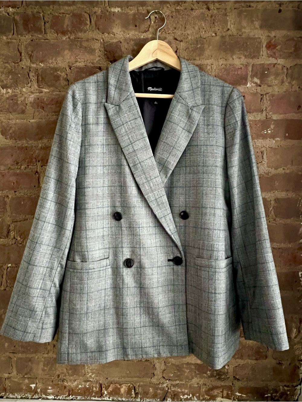 Madewell Women’s Gray Glen Plaid Double-Breasted Blazer